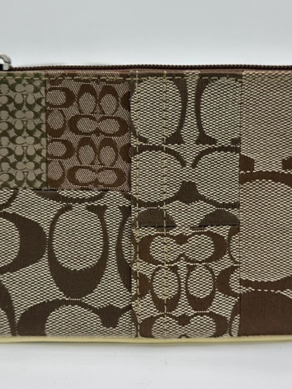 Coach Patchwork Signature Canvas Wristlet in Brown and Beige